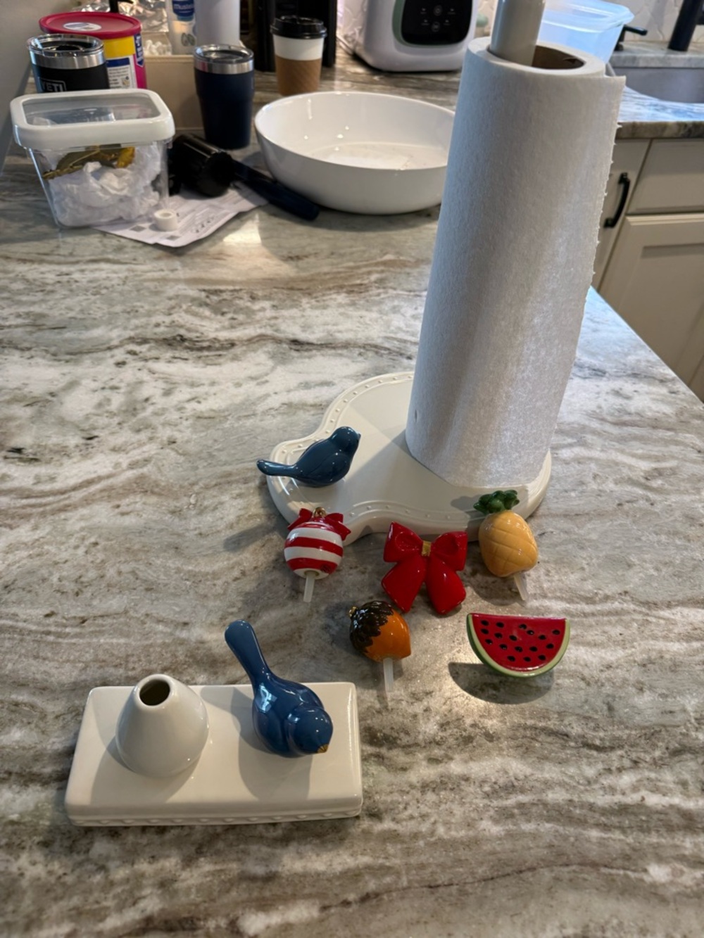 Nora Fleming paper towel holder and decorative piece with all accessories